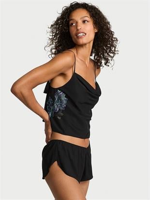 İşlemeli Saten Atlet Takımı