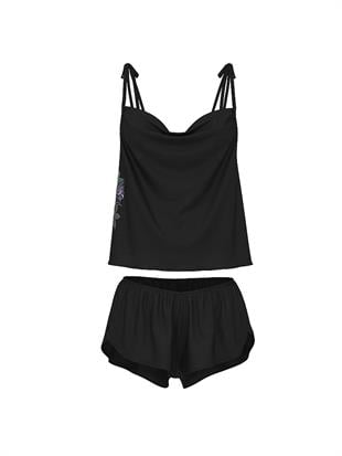 İşlemeli Saten Atlet Takımı