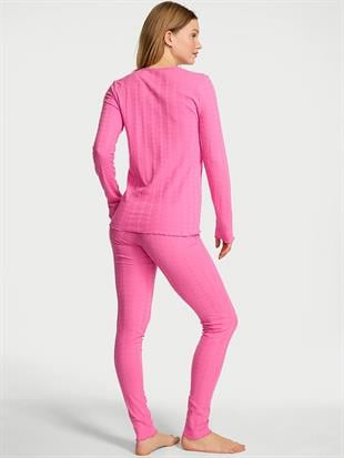 Kalpli Pointelle Uzun Pijama Takımı