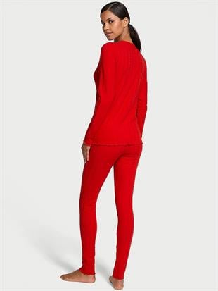 Kalpli Pointelle Uzun Pijama Takımı