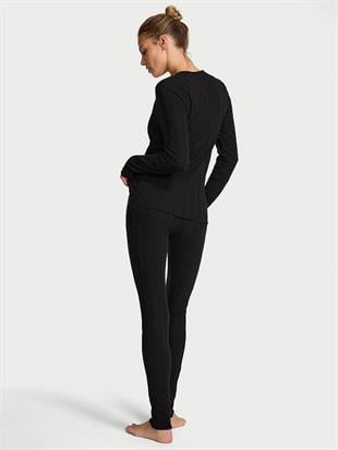 Kalpli Pointelle Uzun Pijama Takımı