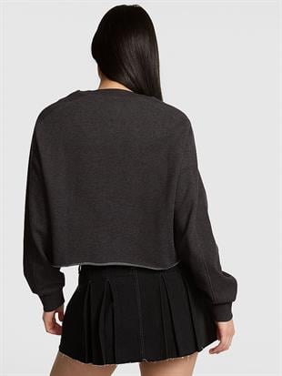 Kampüs Kıvrımlı Kenar Bisiklet Yaka Sweatshirt