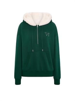 Kampüs Yarım Fermuarlı Kapüşonlu Sweatshirt