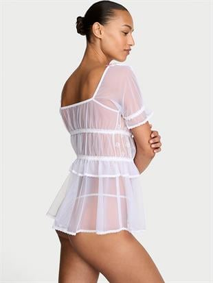 Kelebek İşlemeli Tül Babydoll Takımı