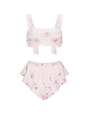 Kelebek Jakarlı Bralet ve Fırfırlı Şort Takımı