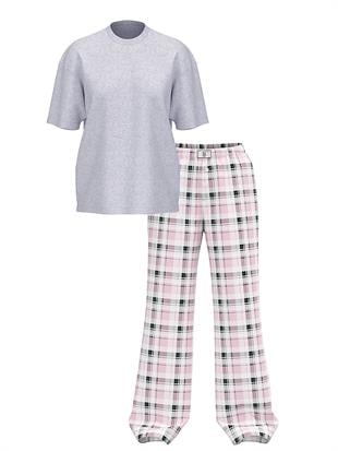 Kısa Kollu Tişört & Flannel Pijama Takımı