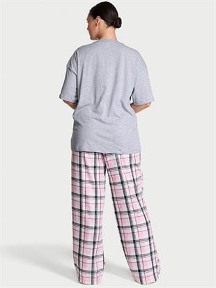 Kısa Kollu Tişört & Flannel Pijama Takımı