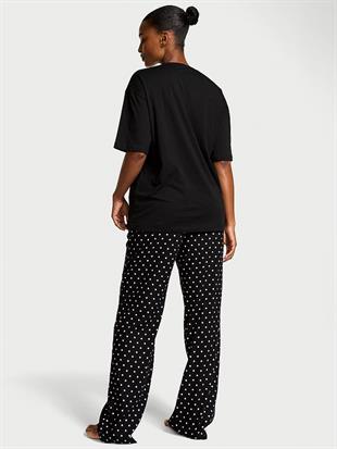 Kısa Kollu Tişört &Flannel Pijama Takım