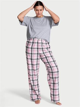 Kısa Kollu Tişört & Flannel Pijama Takımı