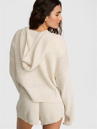 Kroşe V Yakalı Kapüşonlu Sweatshirt