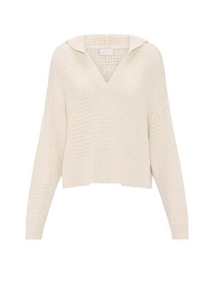 Kroşe V Yakalı Kapüşonlu Sweatshirt
