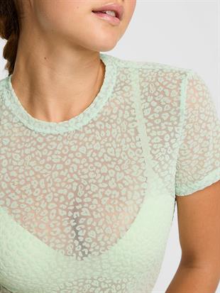 Leopar Desenli Kısa Kollu Tül Tişört