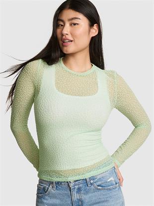 Leopar Desenli Uzun Kollu Tül Tişört