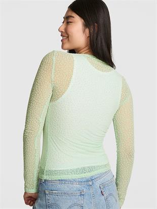 Leopar Desenli Uzun Kollu Tül Tişört