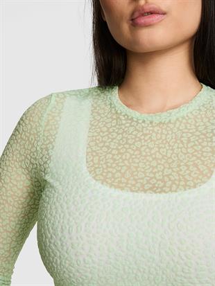 Leopar Desenli Uzun Kollu Tül Tişört