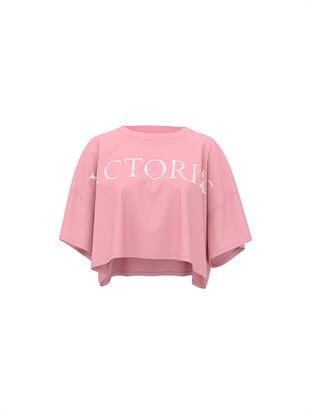 Logolu Pamuklu Oversize Crop Tişört