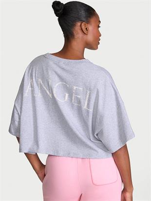 Logolu Pamuklu Oversize Crop Tişört