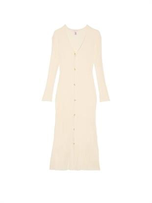 Lüks Krem Örgü Hırka Elbise