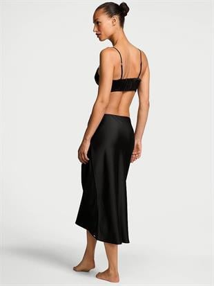 Lüks Saten Crop Bandeau Üst ve Etek Takımı