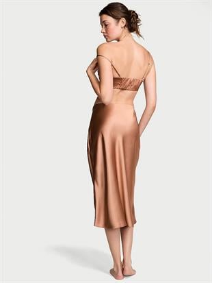 Lüks Saten Crop Bandeau Üst ve Etek Takımı