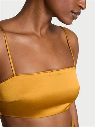 Lüks Saten Crop Bandeau Üst ve Etek Takımı