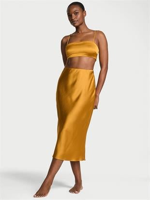 Lüks Saten Crop Bandeau Üst ve Etek Takımı