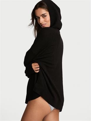 Luxe Knit-V Yaka Kapüşonlu Kazak