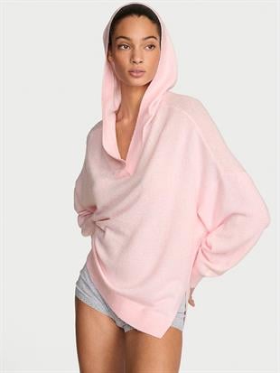 Luxe Knit-V Yaka Kapüşonlu Kazak