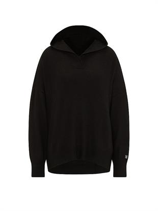 Luxe Knit-V Yaka Kapüşonlu Kazak