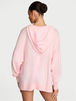 Luxe Knit-V Yaka Kapüşonlu Kazak