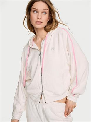 Micro Terry Fermuarlı Kapüşonlu Sweatshirt