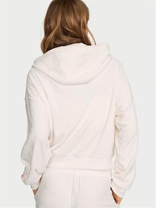Micro Terry Fermuarlı Kapüşonlu Sweatshirt