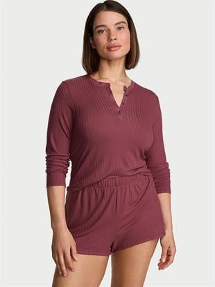Modal Dokulu Uzun Kollu Şortlu Pijama Takımı