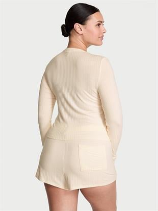Modal Dokulu Uzun Kollu Şortlu Pijama Takımı
