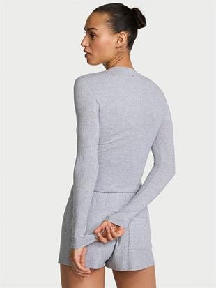 Modal Dokulu Uzun Kollu Şortlu Pijama Takımı