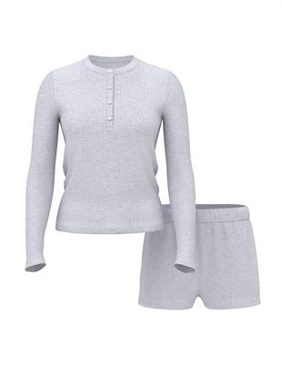 Modal Dokulu Uzun Kollu Şortlu Pijama Takımı