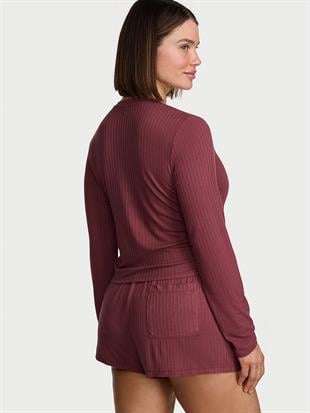 Modal Dokulu Uzun Kollu Şortlu Pijama Takımı