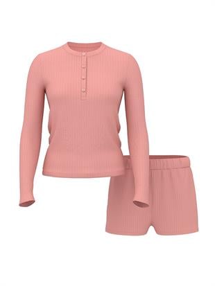 Modal Dokulu Uzun Kollu Şortlu Pijama Takımı