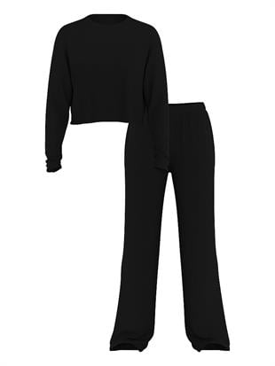 Modal Geniş Ribanalı Uzun Pijama Takımı