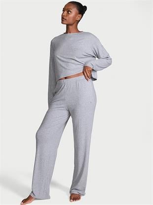 Modal Geniş Ribanalı Uzun Pijama Takımı