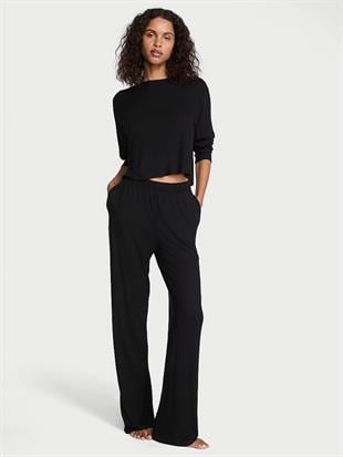 Modal Geniş Ribanalı Uzun Pijama Takımı