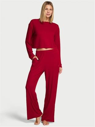 Modal Geniş Ribanalı Uzun Pijama Takımı