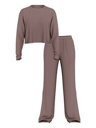 Modal Geniş Ribanalı Uzun Pijama Takımı