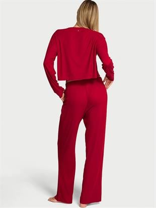 Modal Geniş Ribanalı Uzun Pijama Takımı