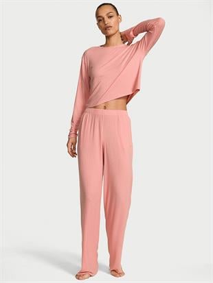 Modal Geniş Ribanalı Uzun Pijama Takımı