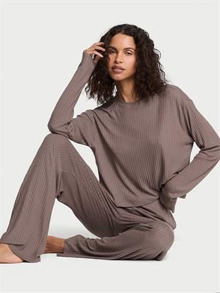 Modal Geniş Ribanalı Uzun Pijama Takımı