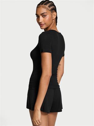 Modal Kısa Kollu Henley Tişört & Boxer Şort Takım