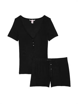 Modal Kısa Kollu Henley Tişört & Boxer Şort Takım