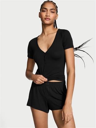 Modal Kısa Kollu Henley Tişört & Boxer Şort Takım
