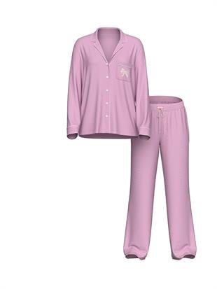 Modal Yumuşak Fiyonklu Uzun Pijama Takımı